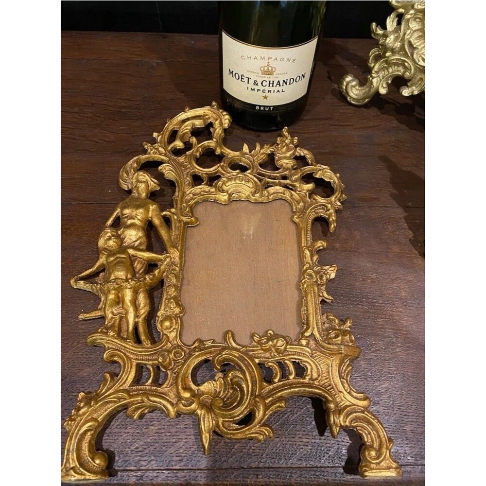 Antique French Bronze Picture Frame Regence Style Angel 18th Century-Beautiful!